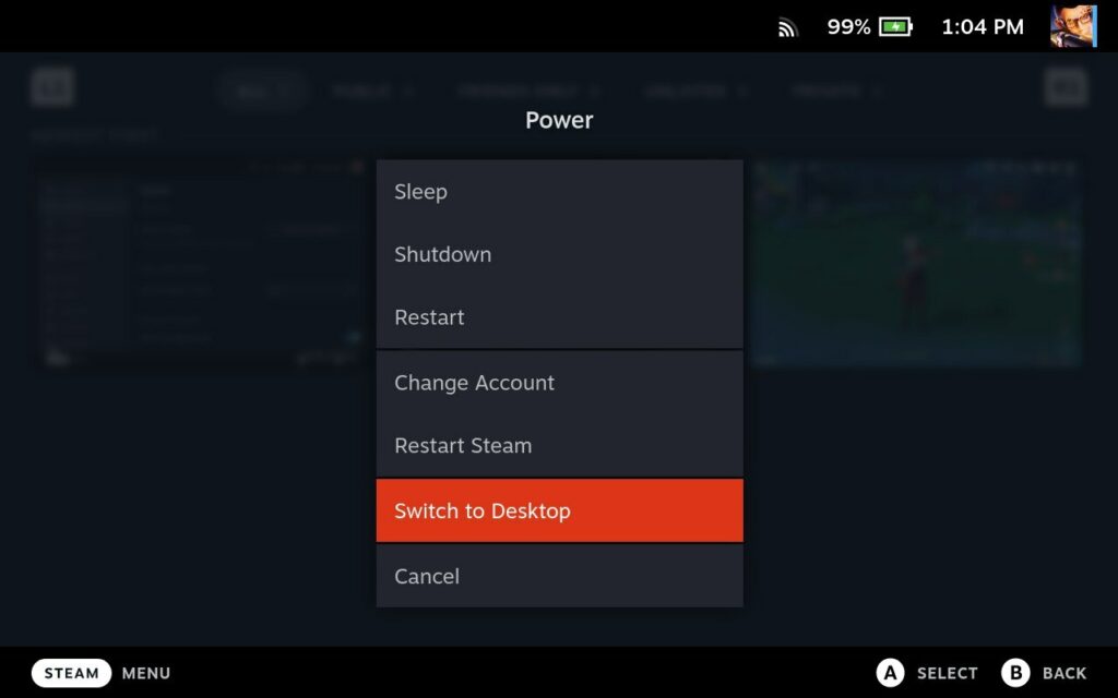 Switch to desktop Steam Deck